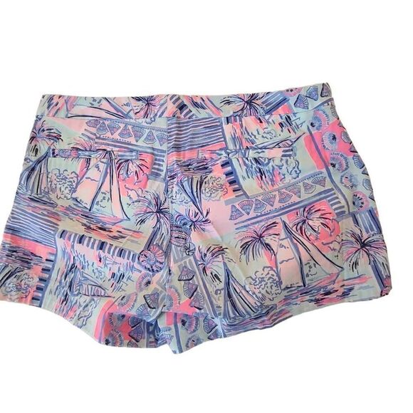 Lilly Pulitzer Womens Pink Blue Sailboat Print Cotton Blend Shorts Size 4 - Picture 3 of 14